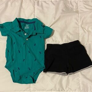 Carter's Teal Dinosaur Collared Onesie and Garanimals Black Shorts Set